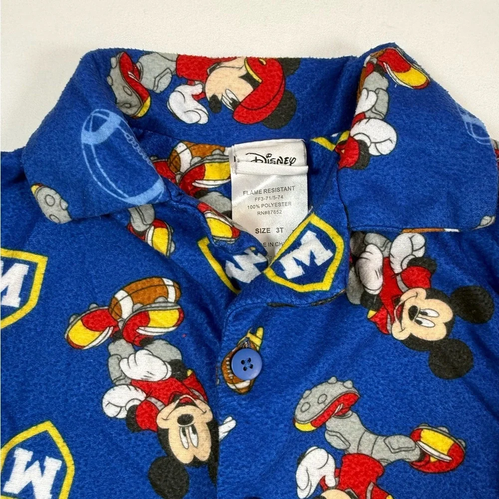 DISNEY‎ Boys Mickey Mouse Football Fleece Pajama Set 3T Character Loungewear